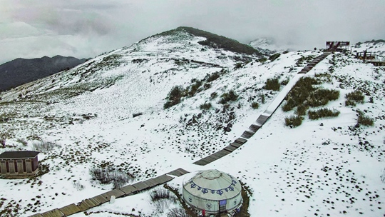 陕西紫柏山风景区飘雪 高海拔地区积雪深度达5厘米