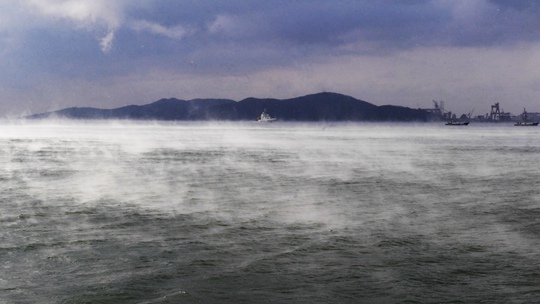 山东青岛现“海浩”景观 雾气缥缈似仙境