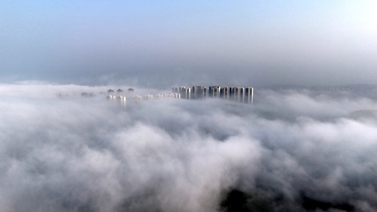 “雾”入仙境 贵阳现锋面雾城市如在云端