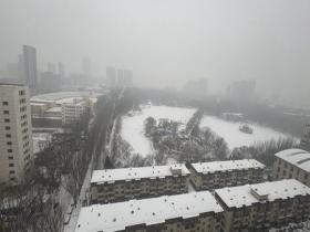 内蒙古呼和浩特迎来降雪 地面一片银白