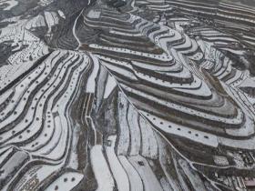 甘肃定西：雪后梯田 勾勒大地纹理