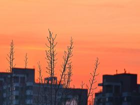 北京今晨现橙粉朝霞 为冬日添彩