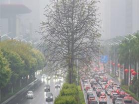 广西南宁雨雾蒙蒙 路面湿滑出行受影响