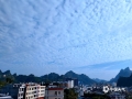 中国天气网广西站讯 今晨，巴马蓝蓝天空上覆盖着大量整齐排列的透光层积云，画面蔚为壮观 。（图文/叶小丽）