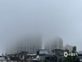 1月12日，玉林城区被雨雾笼罩，玉林站最低能见度仅为191米，楼房在雨雾中若隐若现，仿若披上了一层轻纱。（图文/曾茂桂）